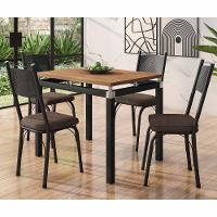 Conjunto Mesa De Jantar Tubular Com 4 Cadeiras Malva Tampo Bp 91x68cm 151 Preto Fosco Assento Imbuia - Combo Stock - 1