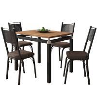 Conjunto Mesa De Jantar Tubular Com 4 Cadeiras Malva Tampo Bp 91x68cm 151 Preto Fosco Assento Imbuia - Combo Stock - 2