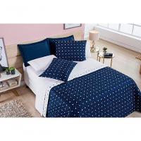 Cobre Leito + Jogo De Cama 200 Fios Petit Poá Solteiro 04 Peças 100% Poliéster - Marinho - 3