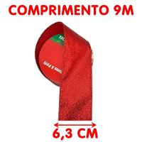 Rolos Fita Aramada Vermelha Enfeite Natal 6,3cm 9m Kit 12pçs - 5