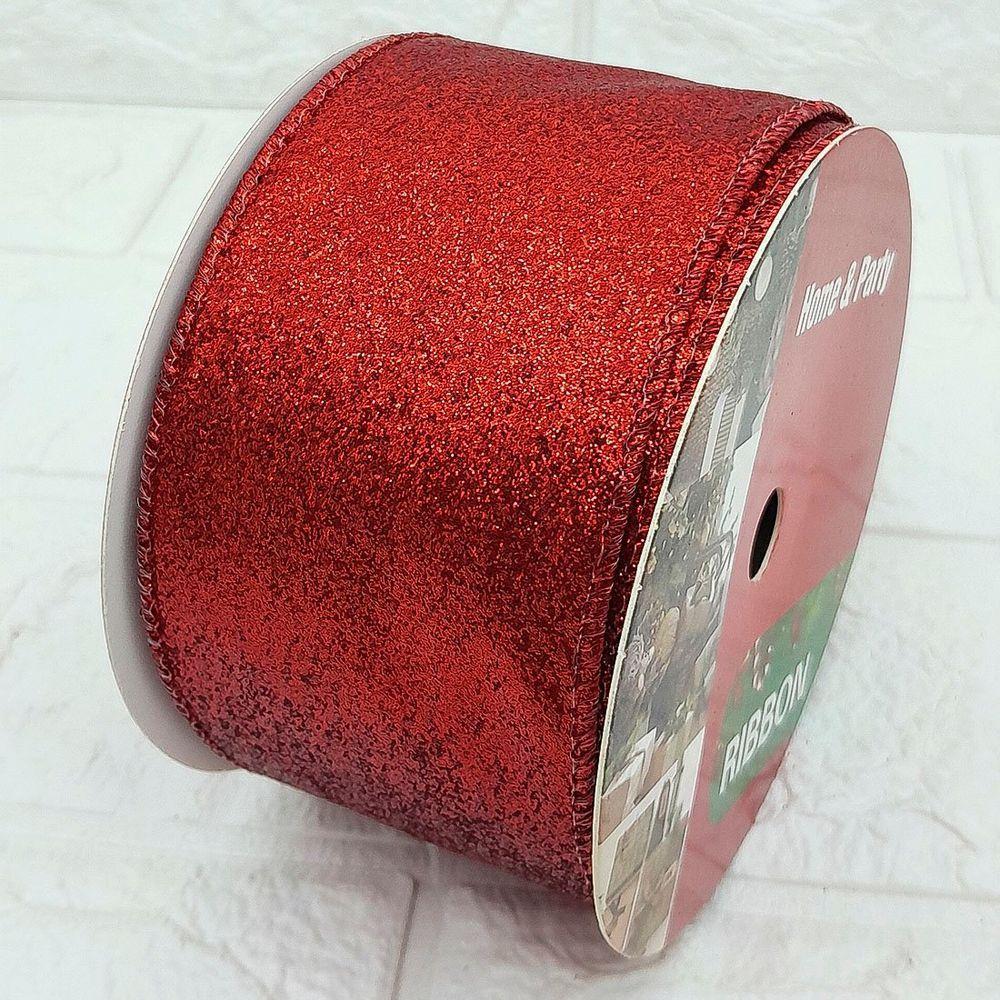 Rolos Fita Aramada Vermelha Enfeite Natal 6,3cm 9m Kit 4pçs - 4