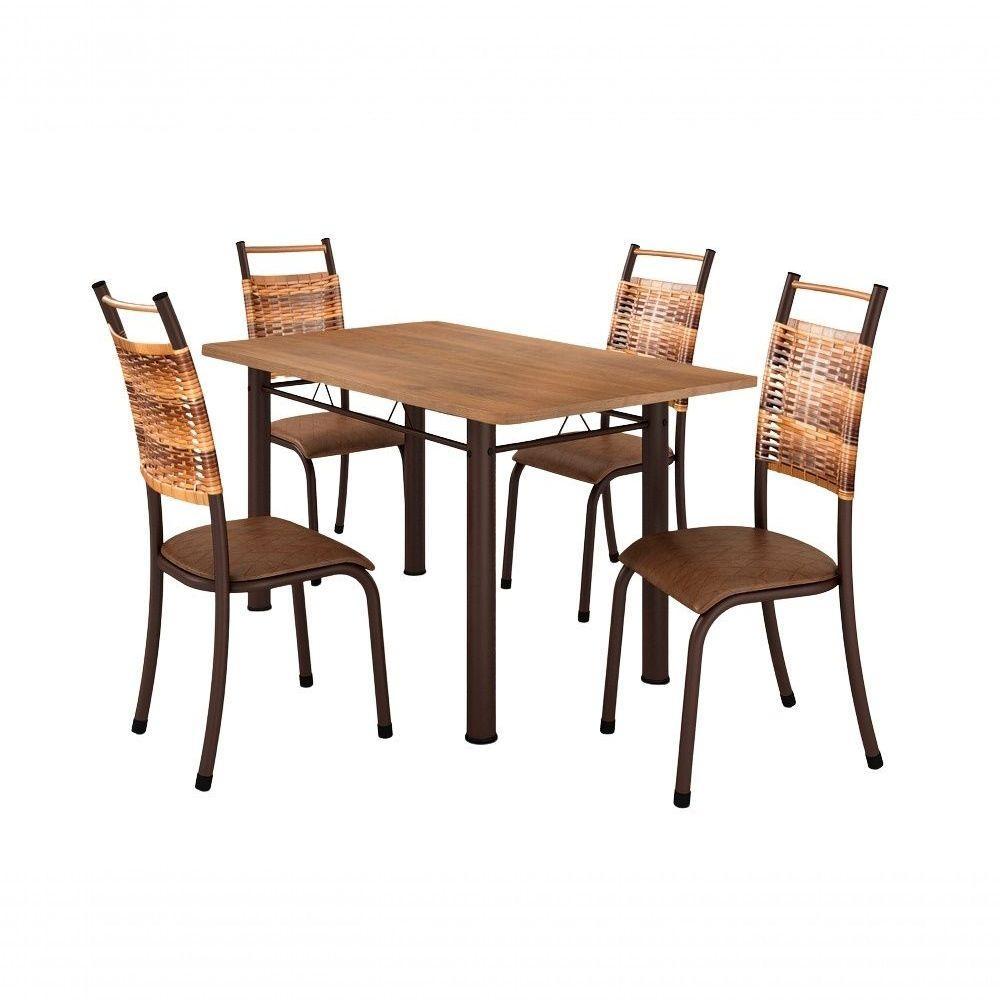 Conjunto Chicago 04 Cadeiras Com Base Paraná Bm Tubulares Bp Noce Oro/ratan Carvalho/courino 121 - 1