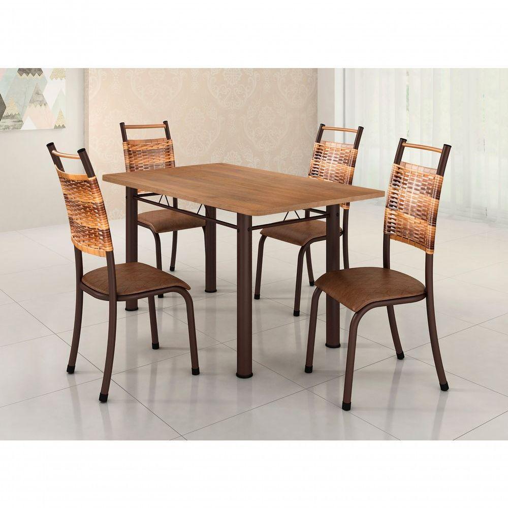 Conjunto Chicago 04 Cadeiras Com Base Paraná Bm Tubulares Bp Noce Oro/ratan Carvalho/courino 121 - 4