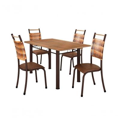 Conjunto Chicago 04 Cadeiras Com Base Paraná Bm Tubulares Bp Noce Oro/ratan Carvalho/courino 121