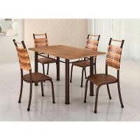 Conjunto Chicago 04 Cadeiras Com Base Paraná Bm Tubulares Bp Noce Oro/ratan Carvalho/courino 121 - 4