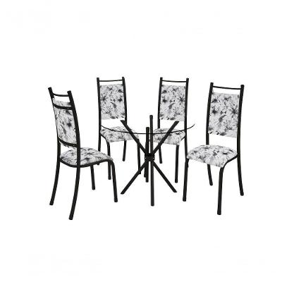 Conjunto Verona 04 Cadeiras Com Base Sergipe Bm Tubulares Vidro Incolor/courino C128