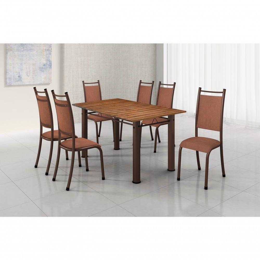 Conjunto Verona 06 Cadeiras Com Base Acre Bm Tubulares Pinus Conhaque/linho 307 - 4