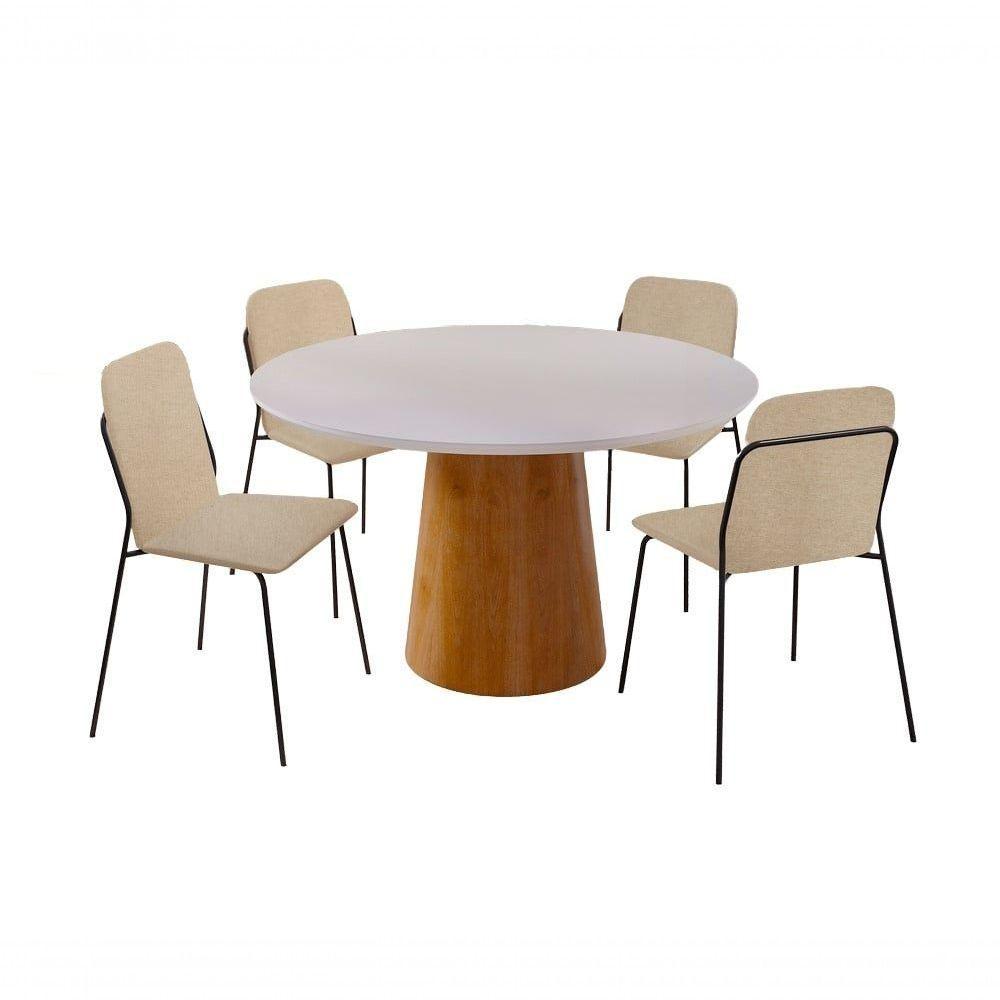 Conjunto Florença Com 4 Cadeiras E Base Paris Bm Tubulares Off White/linho 303 - 1