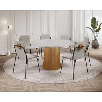 Conjunto De Jantar Florença Com 6 Cadeiras Com Detalhe Em Madeira Base Paris Bm Tubulares Off White/tecido 502 - 6
