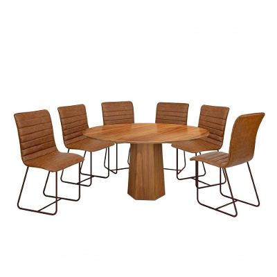 Conjunto De Jantar Itália Com 6 Cadeiras E Mesa Redonda Roraima Bm Tubulares Cinamomo/courissimo 132