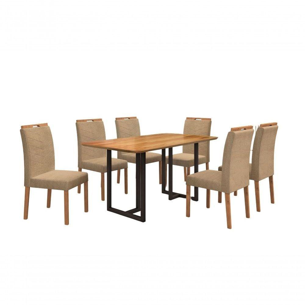 Conjunto De Jantar Viena Com 6 Cadeiras Base Goiás Bm Tubulares Cinamomo/linho Bege 306 - 1