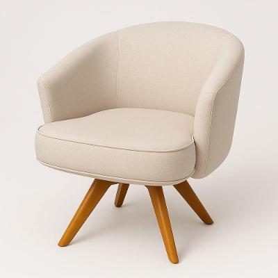 Poltrona Julia Giratoria Pes Madeira - Luxo Decor Bege