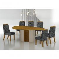 Conjunto Sala De Jantar Mesa Orgânica Sem Vidro 200cm Com 6 Cadeiras Pé Mdf Dacota Off White Freijó/freijó/joli Chumbo - 7