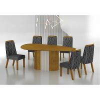 Conjunto Sala De Jantar Mesa Orgânica Sem Vidro 200cm Com 6 Cadeiras Pé Mdf Dacota Freijó Off White/freijó/linho Chumbo - 3