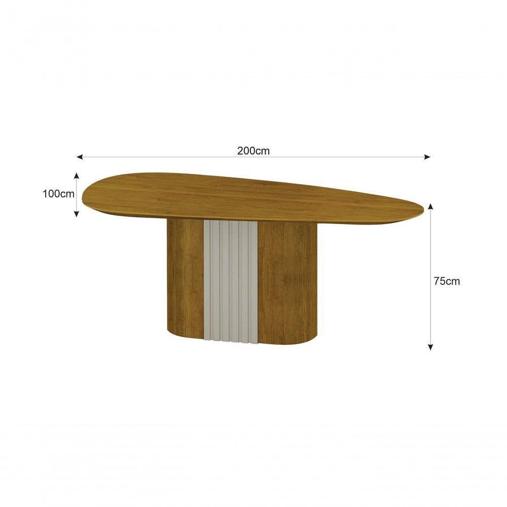 Conjunto Sala De Jantar Mesa Orgânica Sem Vidro 200cm Com 6 Cadeiras Pé Mdf Dacota Freijó Off White/freijó/linho Cinza - 2