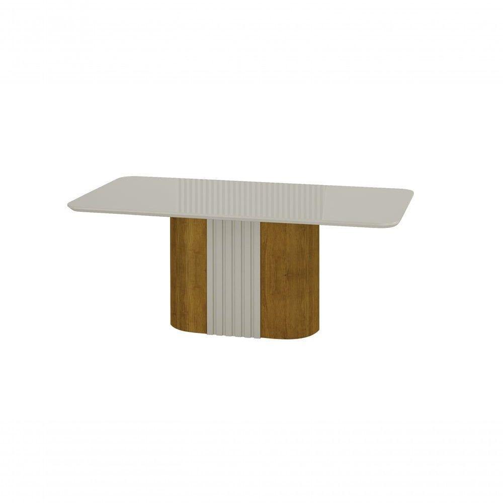 Conjunto Sala De Jantar Mesa Com Vidro 180cm Com 6 Cadeiras Pé Madeira Dacota Freijó Off White/off White/linho Cinza - 2