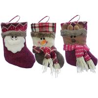 Kit 9 Peças Decoração Natal Bota Meia Rena Papai Noel Boneco Neve Natalino 18cm - 1