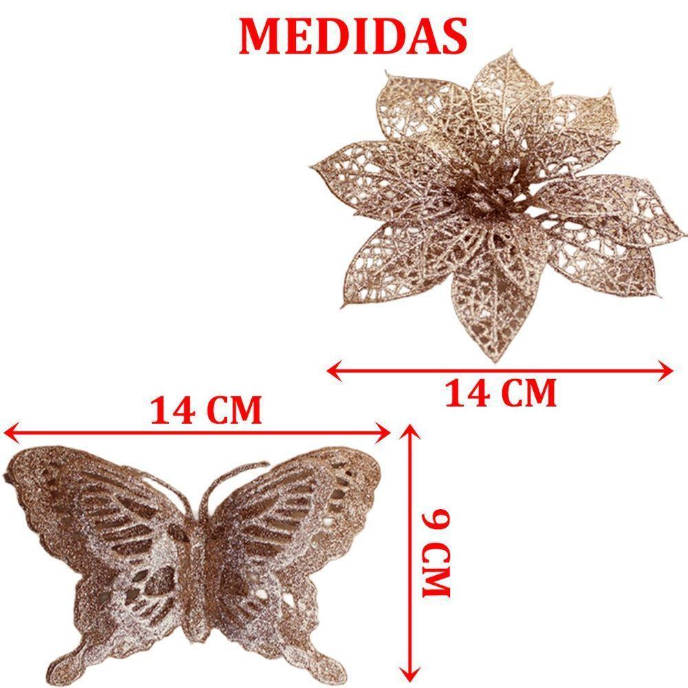 Pendentes Borboleta Flores Rose Gold Enfeite Natal Kit 10pçs - 6