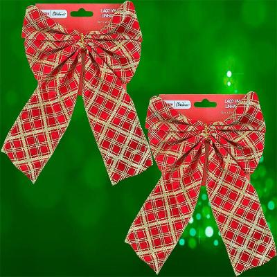 Laço Pendente Vermelho Gliter Dourado Natal 16x24cm Kit 10pç