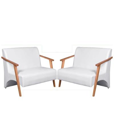 Kit 2 Poltronas Namoradeira Venus Braço Madeira Maciça Corino Branco Unidecor
