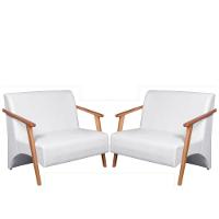 Kit 2 Poltronas Namoradeira Venus Braço Madeira Maciça Tecido Sintético Unidecor Branco - 1