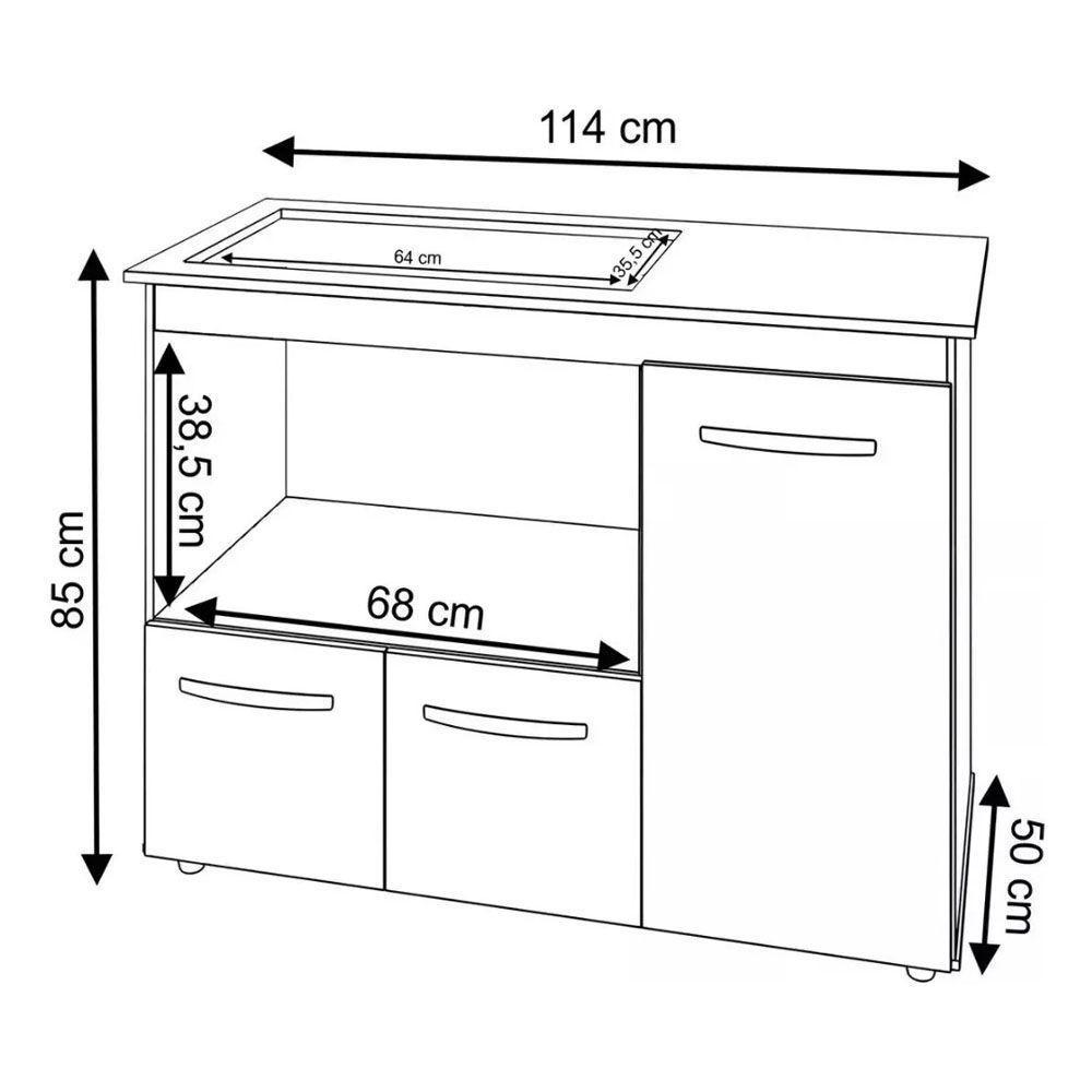 Balcão Para Cooktop Bocas 3 Portas Armário De Cozinha Ana - Ssx Multicoisas Branco - 4