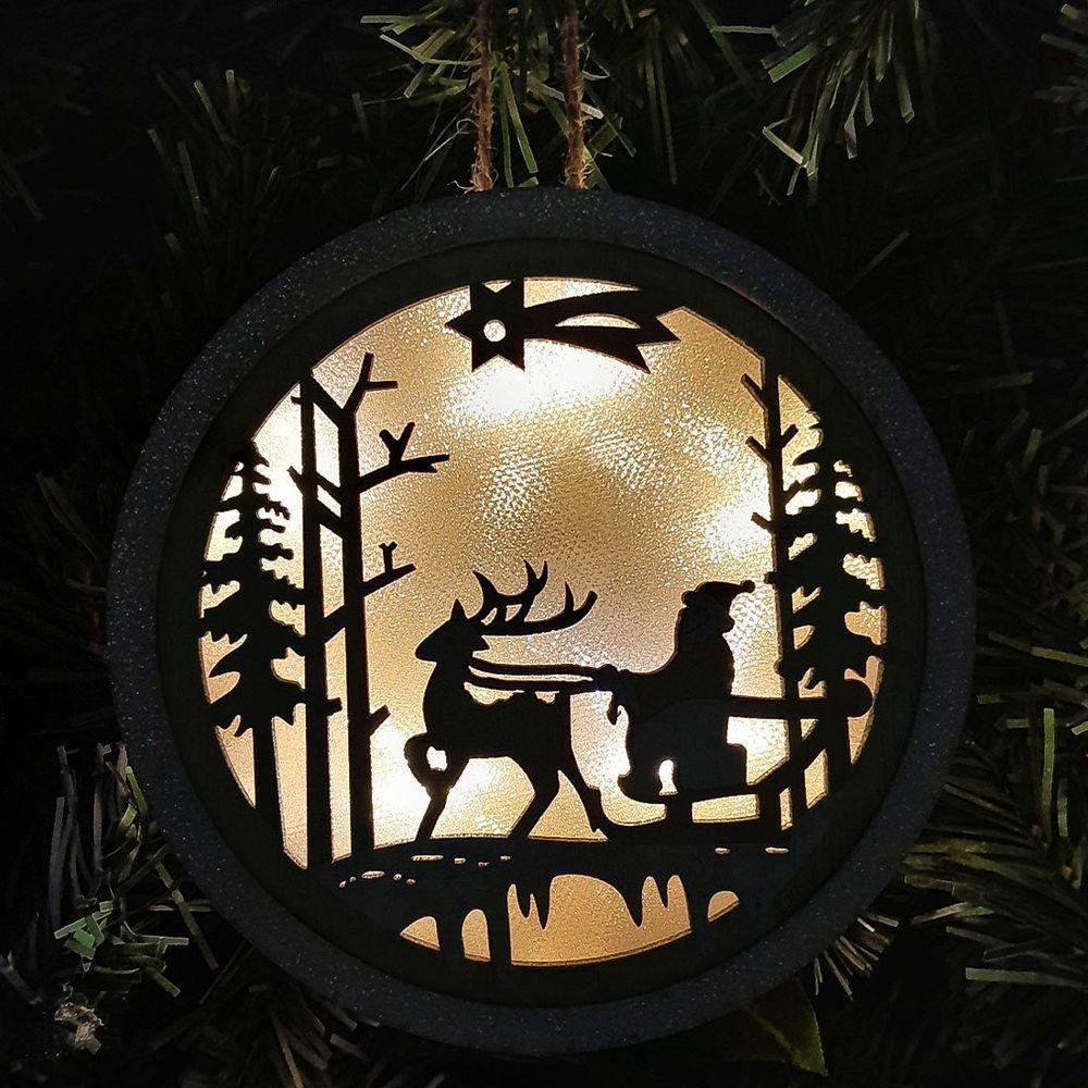 Enfeite Papai Noel Natal Luminária Pendente Em Madeira 13cm - 2