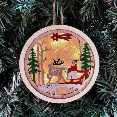 Enfeite Papai Noel Natal Luminária Pendente Em Madeira 13cm