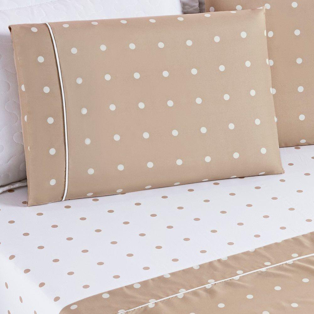 Cobre Leito + Jogo De Cama 200 Fios Petit Poá King 07 Peças 100% Poliéster - Caqui - 9