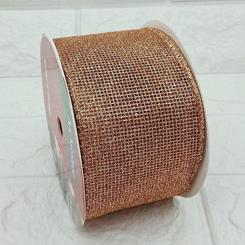 Rolos Fita Aramada Decoração Natal Bronze 6,3cm 9m Kit 4pçs - 2