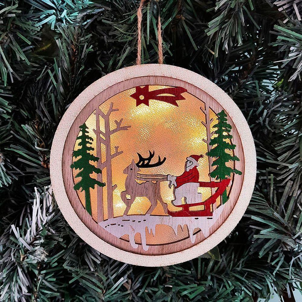 Enfeite Natal Papai Noel Luminária Pendente Em Madeira 13cm - 1