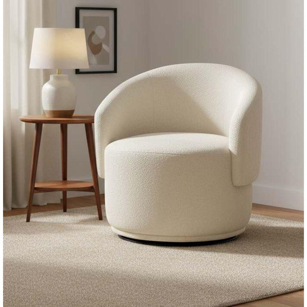 Poltrona Decorativa Giratória Sala De Estar Recepção Jasmine Bouclé Bege - 1