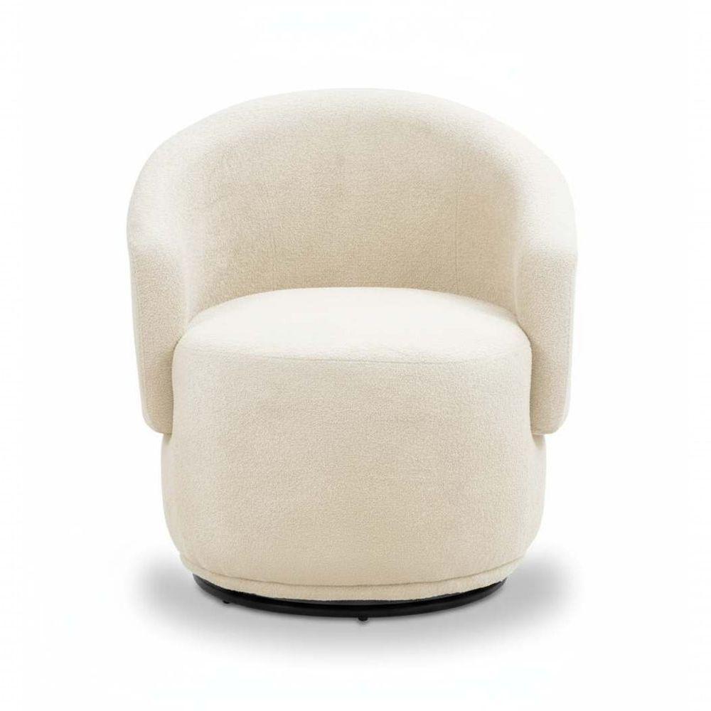 Poltrona Decorativa Giratória Sala De Estar Recepção Jasmine Bouclé Bege - 2