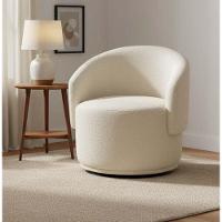 Poltrona Decorativa Giratória Sala De Estar Recepção Jasmine Bouclé Bege - 1
