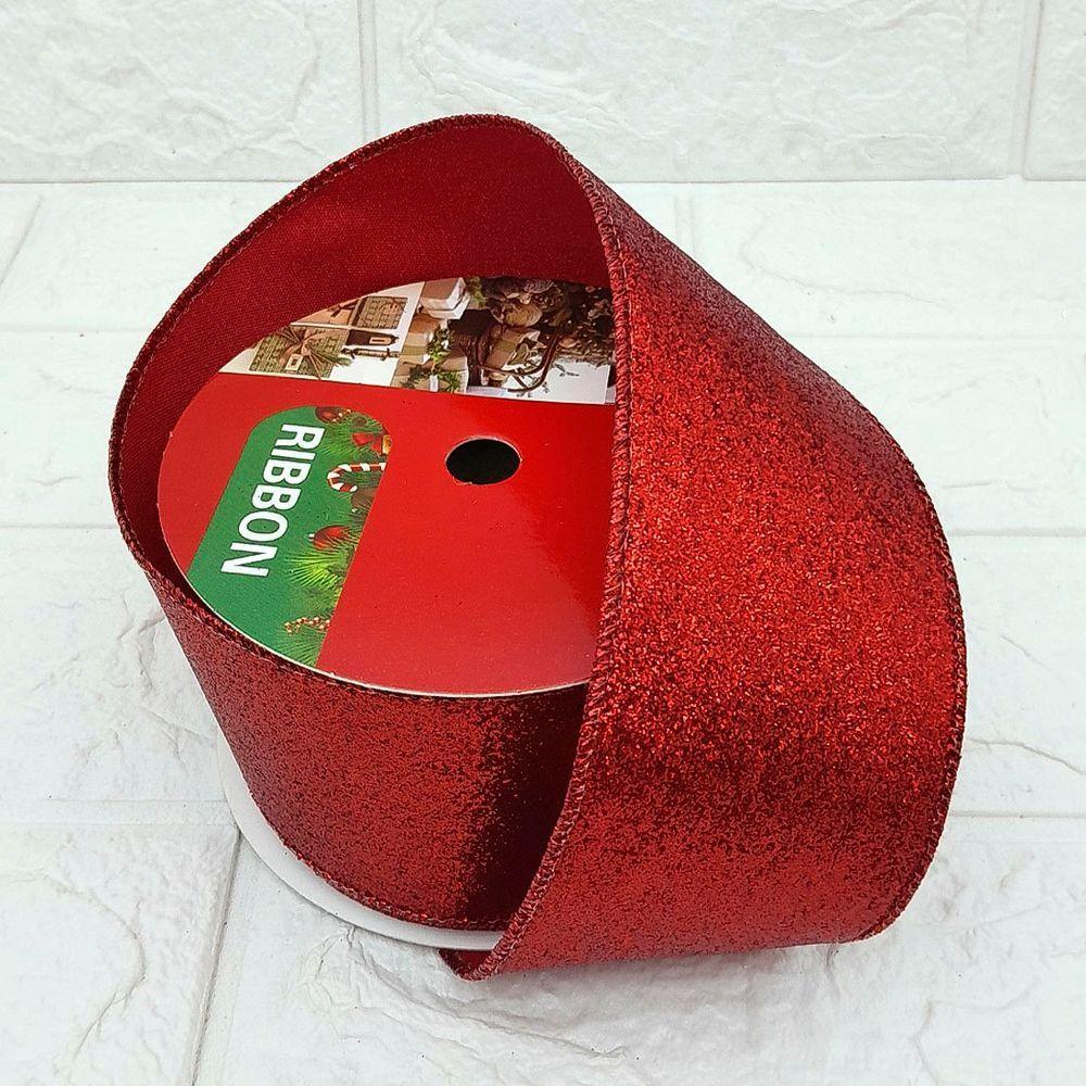 Rolos Fita Aramada Vermelha Enfeite Natal 6,3cm 9m Kit 8pçs - 1