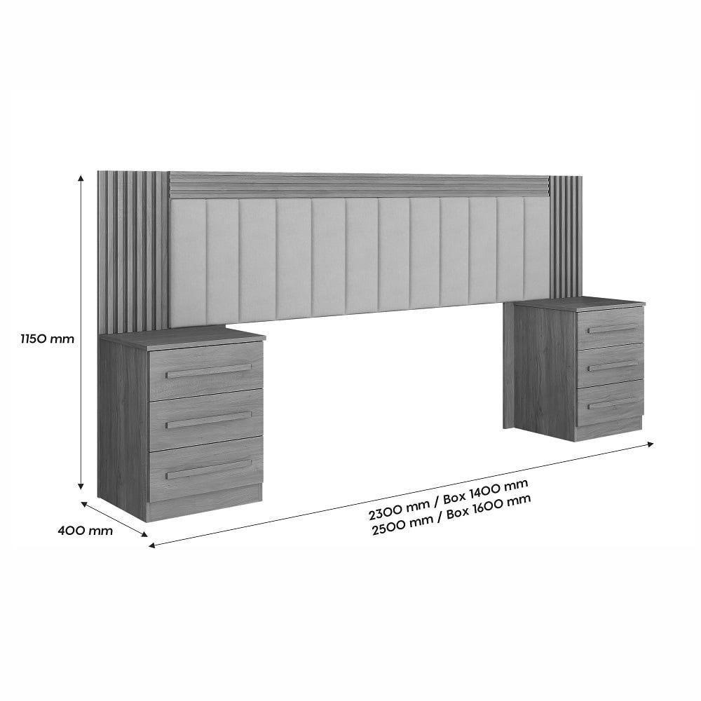 Cabeceira Valência Ripada E 2 Mesas De Cabeceiras Benetil Cinamomo-off White - 3