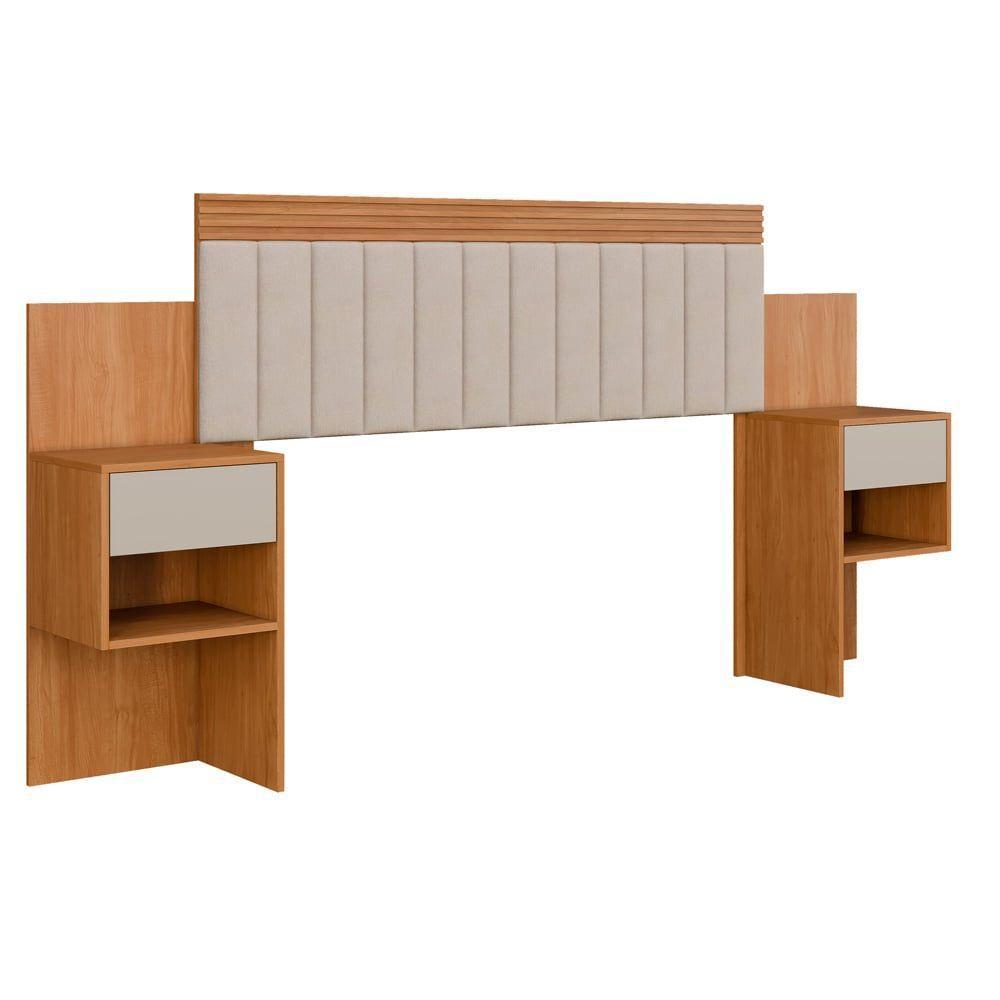 Cabeceira Extensiva Estofada Com 2 Mesas De Cabeceira Master Benetil Cinamomo-off White - 1