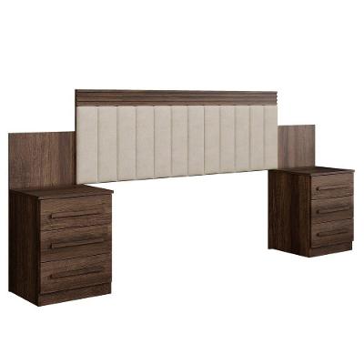 Cabeceira Estofada Império Com 2 Mesas De Cabeceiras E 6 Gavetas Benetil Imbuia