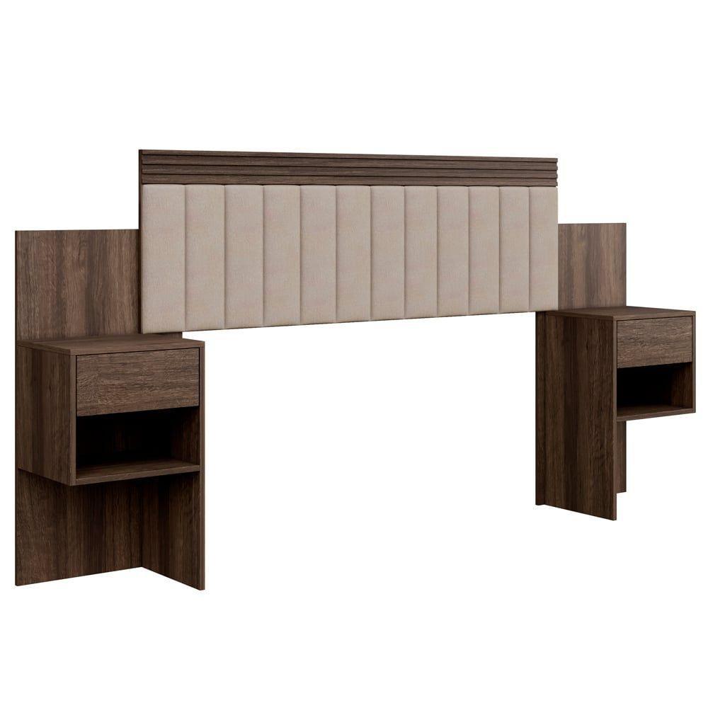 Cabeceira Extensiva Estofada Com 2 Mesas De Cabeceira Master Benetil Imbuia - 1