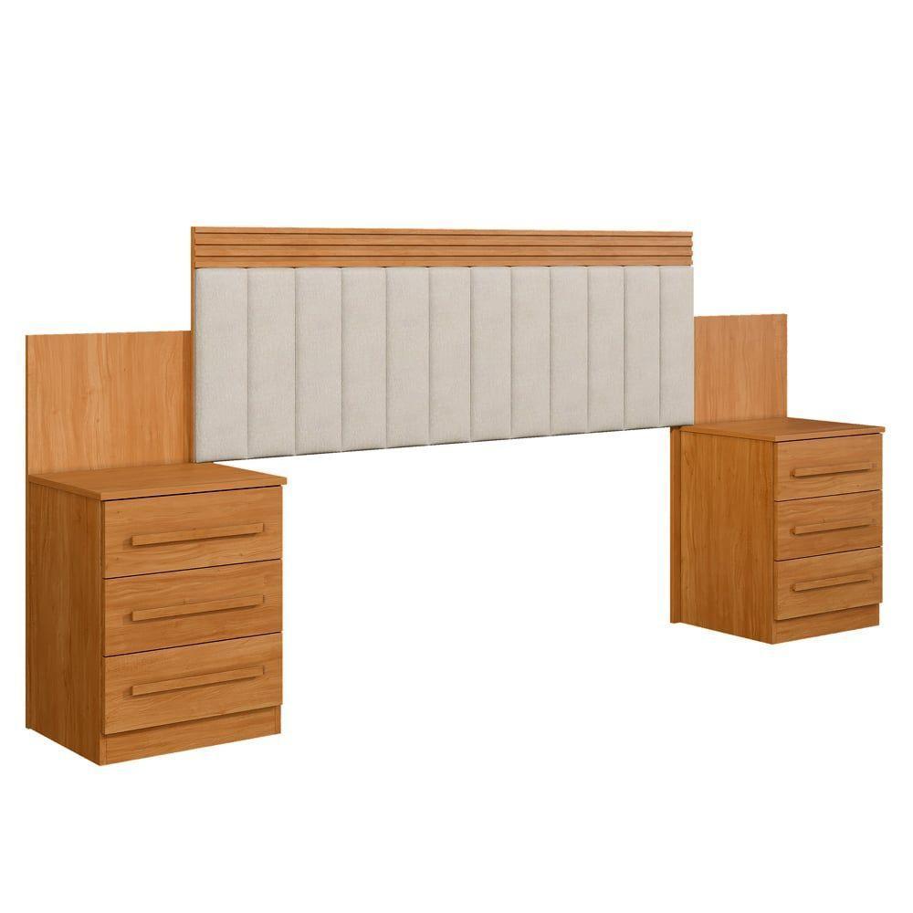 Cabeceira Estofada Império Com 2 Mesas De Cabeceiras E 6 Gavetas Benetil Cinamomo - 1