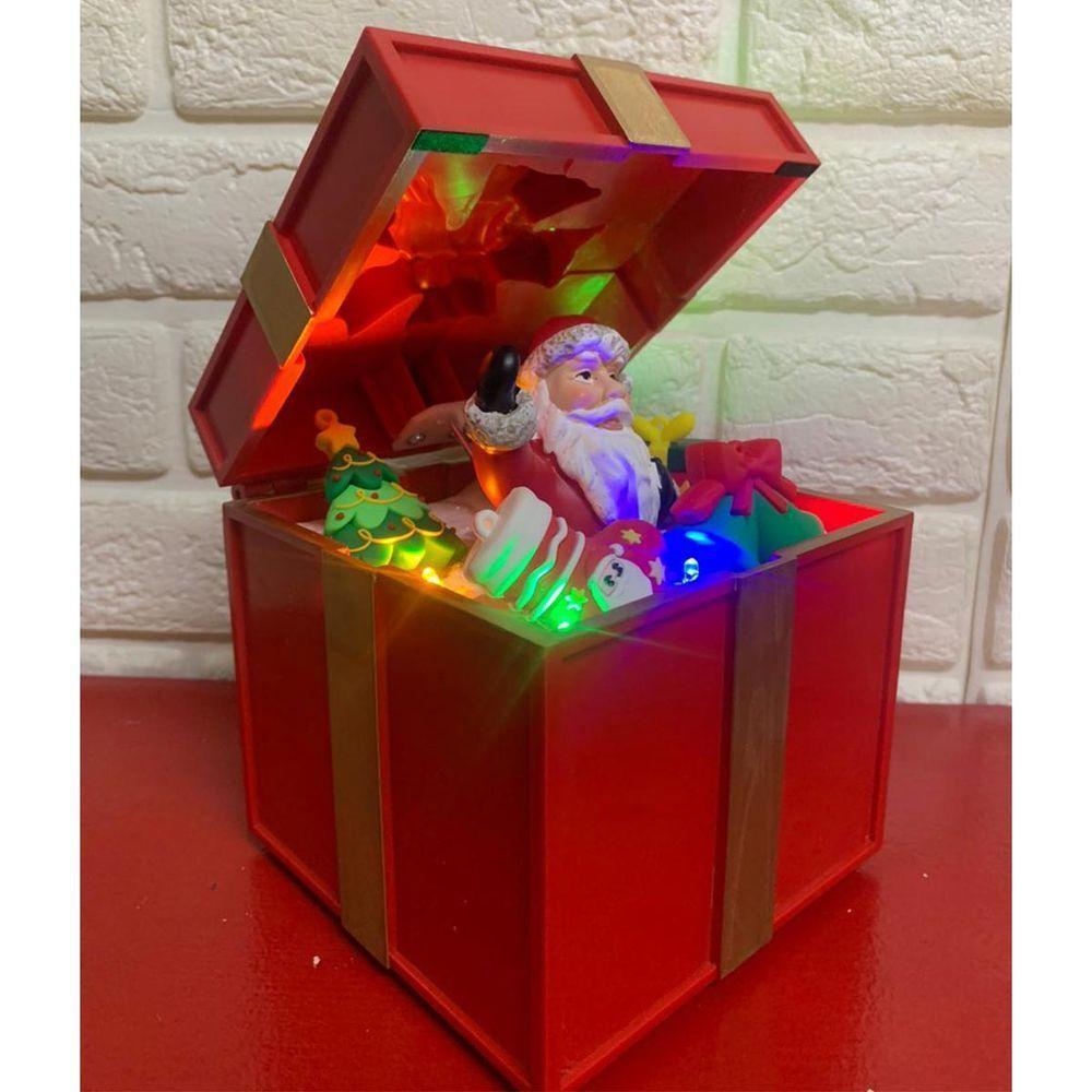 Caixa De Presente Natalino Natal Papai Noel Abre Fecha Led Musica Som Enfeite Fim De Ano Festa Comemoraçao Decoraçao - 2