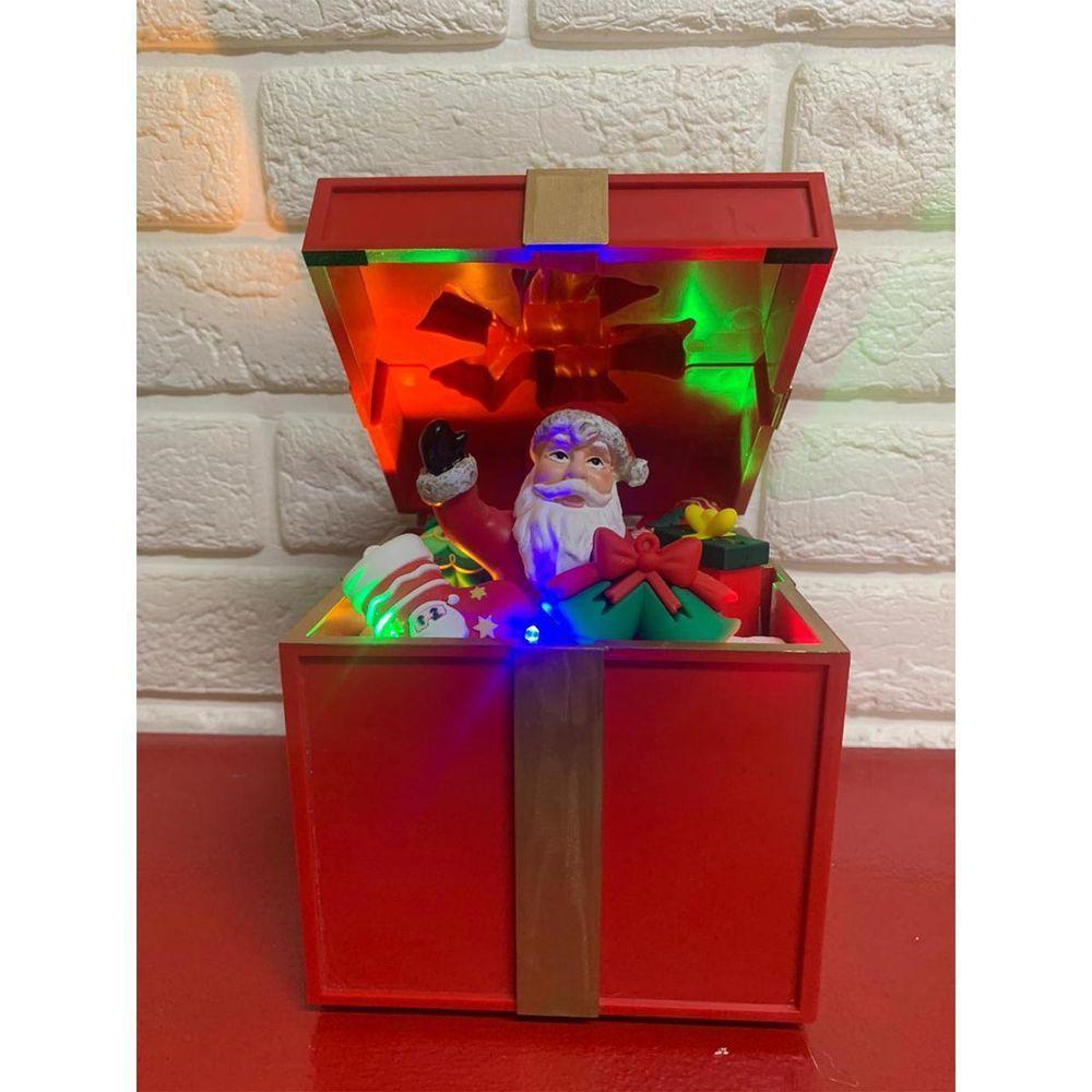 Caixa De Presente Natalino Natal Papai Noel Abre Fecha Led Musica Som Enfeite Fim De Ano Festa Comemoraçao Decoraçao - 3