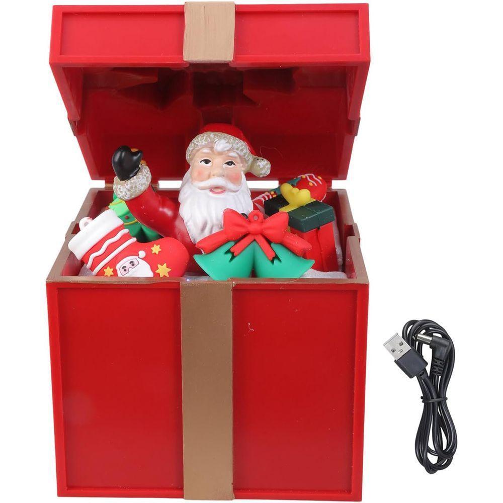 Caixa De Presente Natalino Natal Papai Noel Abre Fecha Led Musica Som Enfeite Fim De Ano Festa Comemoraçao Decoraçao - 10