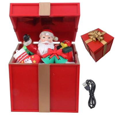 Caixa De Presente Natalino Natal Papai Noel Abre Fecha Led Musica Som Enfeite Fim De Ano Festa Comemoraçao Decoraçao