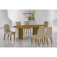 Conjunto Sala De Jantar Mesa Orgânica Sem Vidro 200cm Com 6 Cadeiras Pé Madeira Isis Freijó/linho Palha - 6