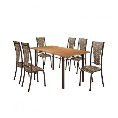 Conjunto Mônaco 06 Cadeiras Com Base Piauí Bm Tubulares Bp Noce Oro/courino 120