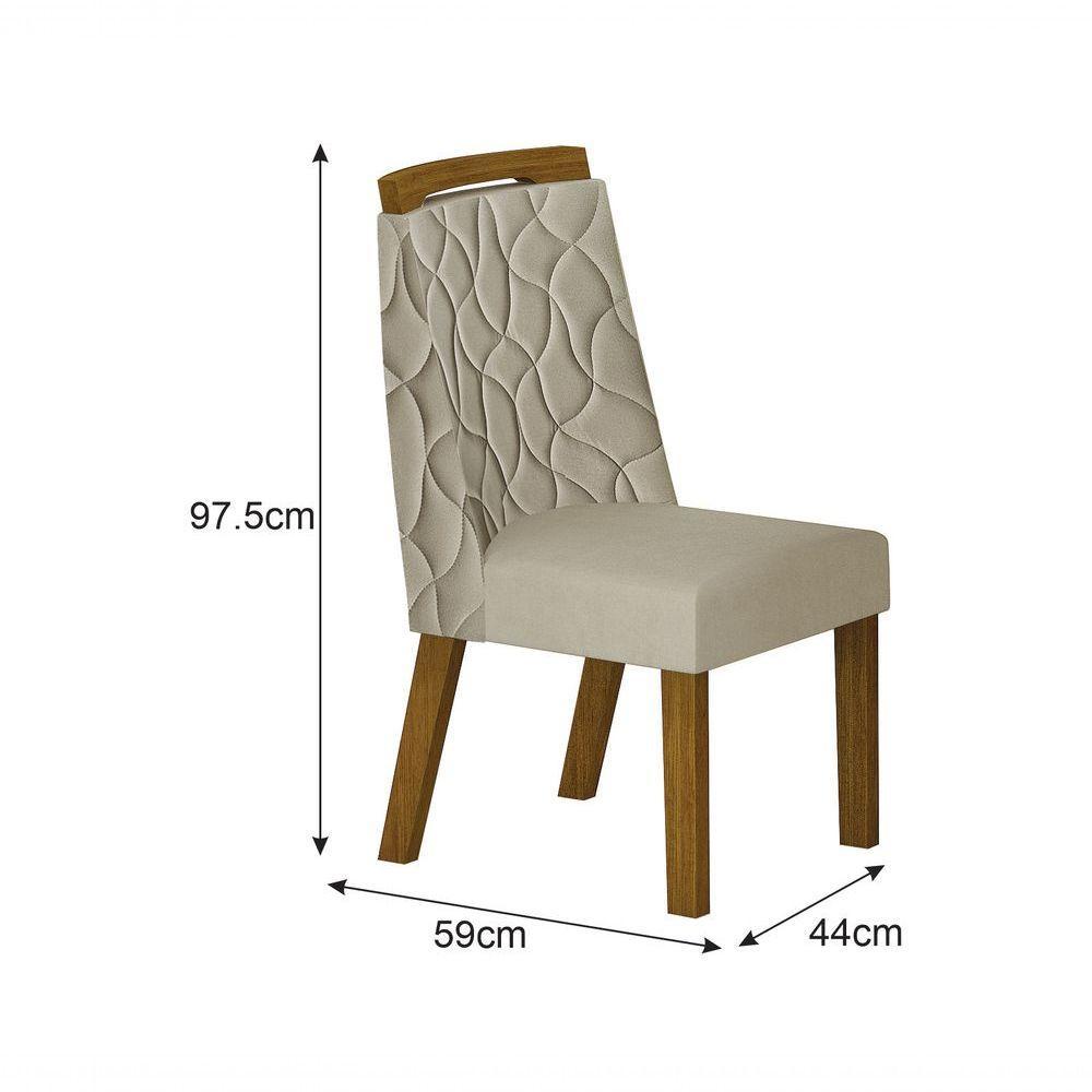 Conjunto Sala De Jantar Mesa Com Vidro 180cm Com 6 Cadeiras Pé Madeira Dacota Off White Freijó/off White/joli Palha - 2