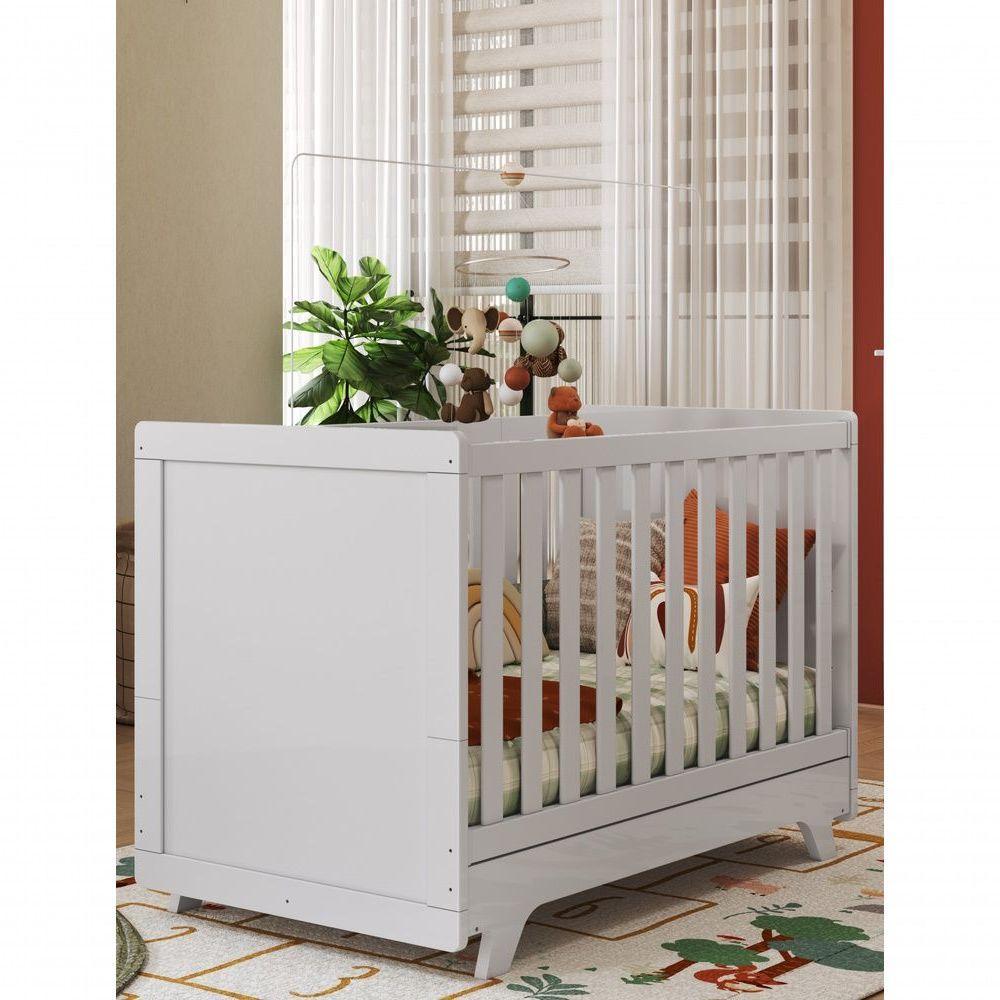 Berço Infantil Retrô - Moveis Peroba Branco Brilho/cinza - 3