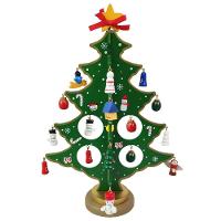 Mini Arvore De Natal 3d Madeira Com Enfeites Natalino Decoração Mesa Sala Casa Papai Noel Boneco De Neve Pinheiro - 2