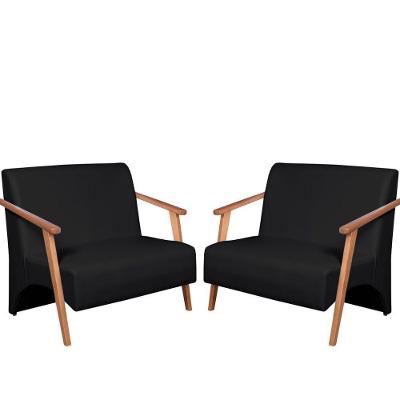 Kit 2 Poltronas Namoradeira Venus Braço Madeira Maciça Tecido Sintético Unidecor Preto
